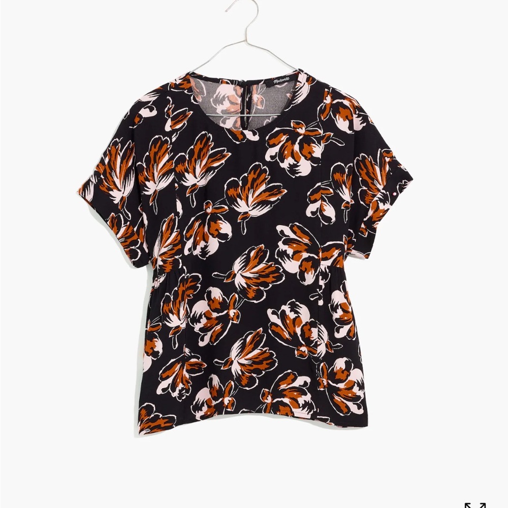 Madewell nwot Cuffed-Sleeve Shirred Top in Duskblossom